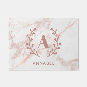 Roze marmer Monogram Alle Initialen en namen op ma Deurmat