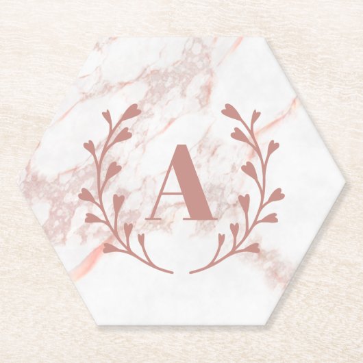 Roze marmer Monogram Initiaal & Name Custom Girls Kartonnen Onderzetters (Voorkant)