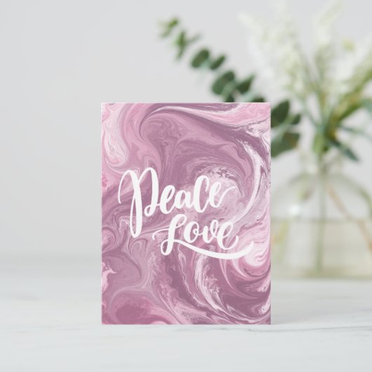 Roze marmer Peace Love Briefkaart Designer (Staand voorkant)