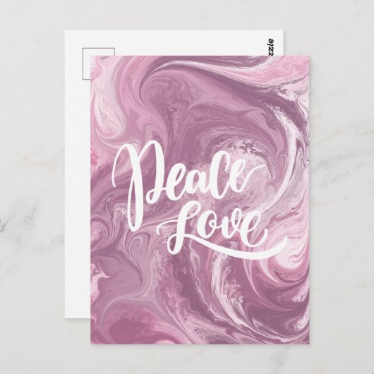 Roze marmer Peace Love Briefkaart Designer (Voorkant / Achterkant)