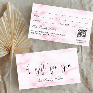 Roze marmer QR code business gift certificaat