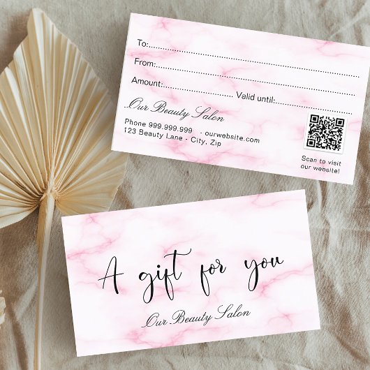 Roze marmer QR code business gift certificaat