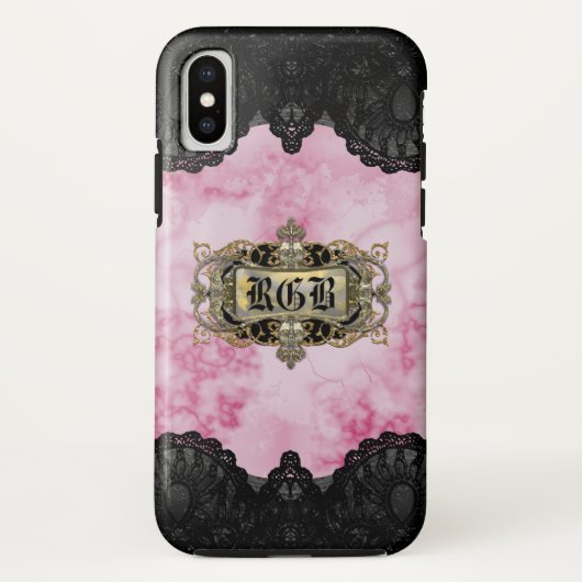  roze marmer Romantic Monogram Case-Mate iPhone Case (Achterkant)