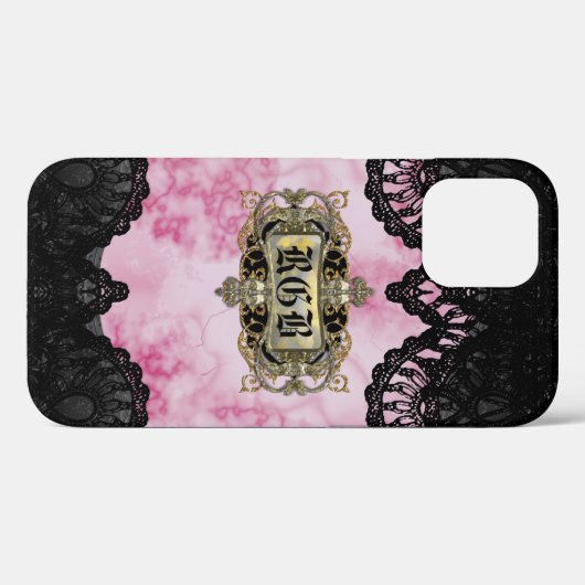 roze marmer Romantic Monogram Case-Mate iPhone Case (Achterkant (horizontaal))