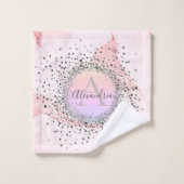 Roze marmer Silver - bespikkeld glitterijmonogram Bad Handdoek (Wasdoekje)