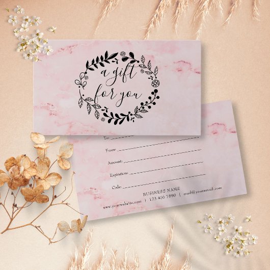Roze marmer Woodland Garland Gift Certificate Visitekaartje