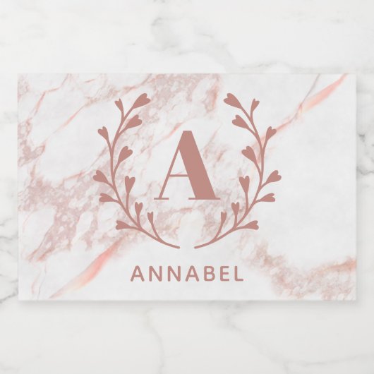 Roze marmer Wreath Vrijgezellenfeest Monogram Mini Sparkling Wijnetiket (Enkel label)