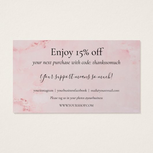 Roze Marmeren Bedankt Voor Winkelen Kortingkaart Visitekaartje (Achterkant)