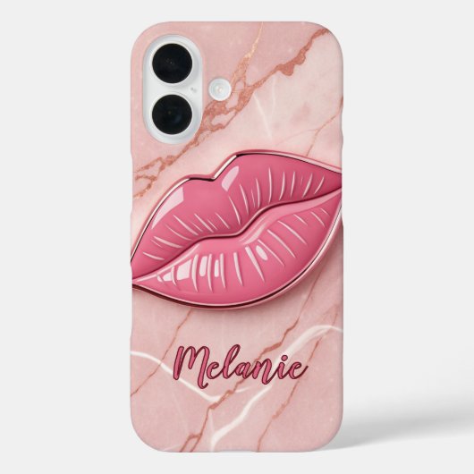 Roze marmeren glanzende lippen Case-Mate iPhone case (Achterkant)
