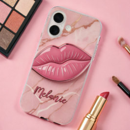 Roze marmeren glanzende lippen iPhone 16 hoesje