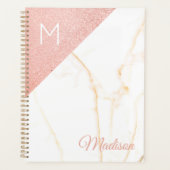 Roze Marmeren Glitter Girly Monogram Planner (Voorkant)