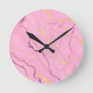 Roze marmeren goud aders patroon ronde klok
