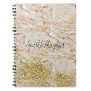 Roze Marmeren Gouden Confetti Faux Glitter Notitieboek