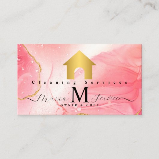 ROZE marmeren gouden huis ontwerp schoonmaak servi Visitekaartje (Voorkant)