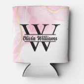 Roze marmeren monogram | Girly Modern Gold Glitter Blikjeskoeler (Voorkant)