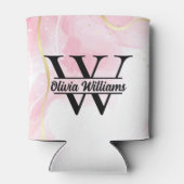 Roze marmeren monogram | Girly Modern Gold Glitter Blikjeskoeler (Achterkant)