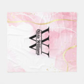 Roze marmeren monogram | Girly Modern Gold Glitter Fleece Deken (Voorkant (Horizontaal))