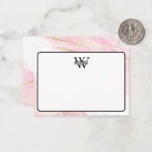 Roze marmeren monogram | Girly Modern Gold Glitter Notitiekaartje (Voorkant / Achterkant in situ)