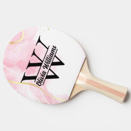 Roze marmeren monogram | Girly Modern Gold Glitter Tafeltennisbatje