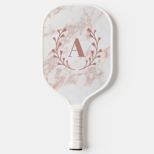Roze Marmeren Monogram Initiaal Custom Meisjes Pickleball Paddle (Achterkant)