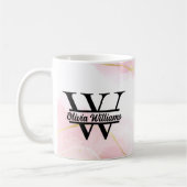 Roze Marmeren Monogram | Meisjesachtige Moderne Go Koffiemok (Links)