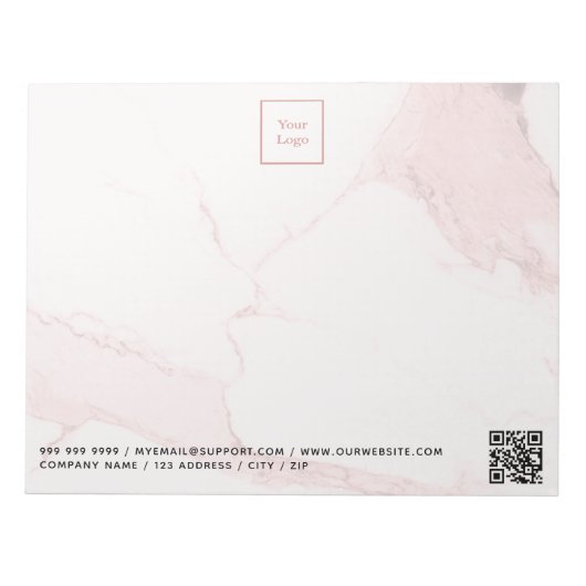 Roze marmeren QR-code zakelijk logo Notitieblok (Voorkant)