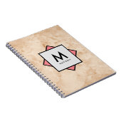 Roze Marmeren Rotstextuur met Naam en Monogram op Notitieboek (Rechterzijde)