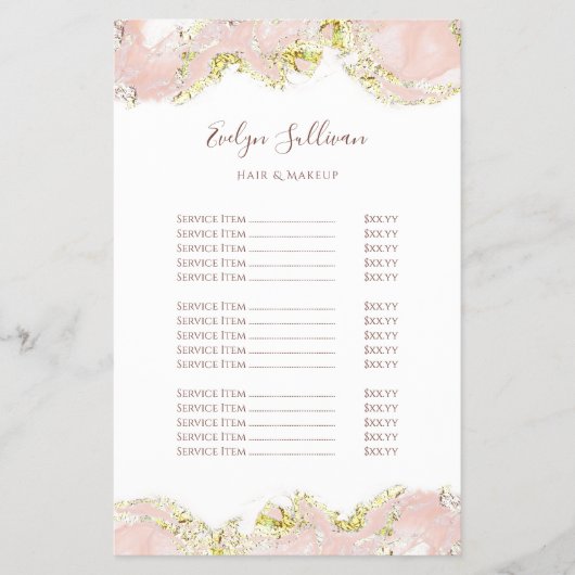 Roze marmerend ontwerp prijslijst flyer (Voorkant)