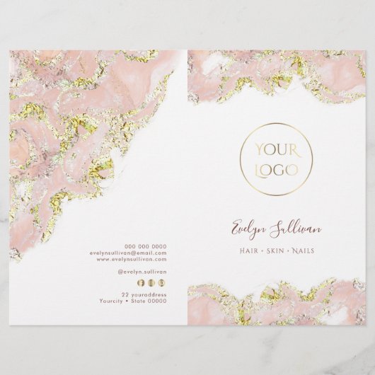 Roze marmering design service menu brochure (Voorkant)