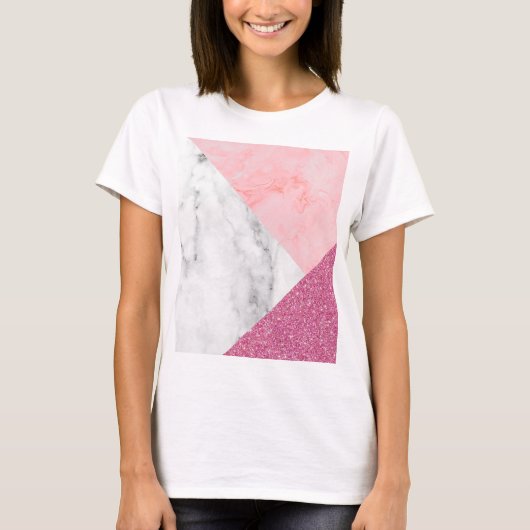 Roze marmor print mousserend t-shirt (Voorkant)