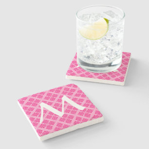 Roze Marokkaanse Damask met Monogram Stenen Onderzetter