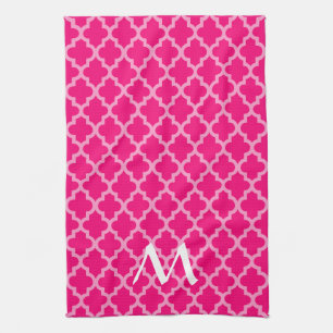 Roze Marokkaanse Moods Quatrefoil met Initiaal Theedoek