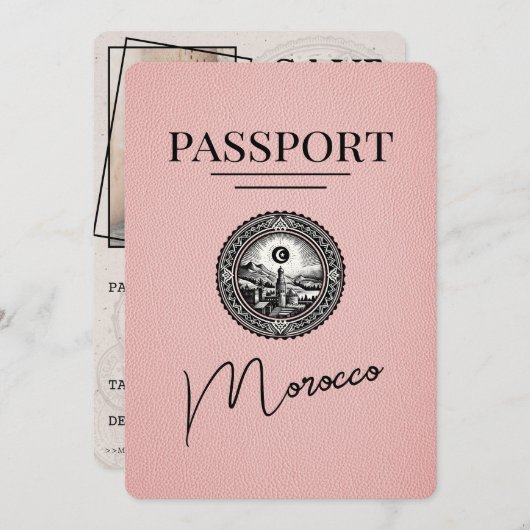 Roze Marokko paspoort Bewaar de datum Save The Date (Voorkant / Achterkant)