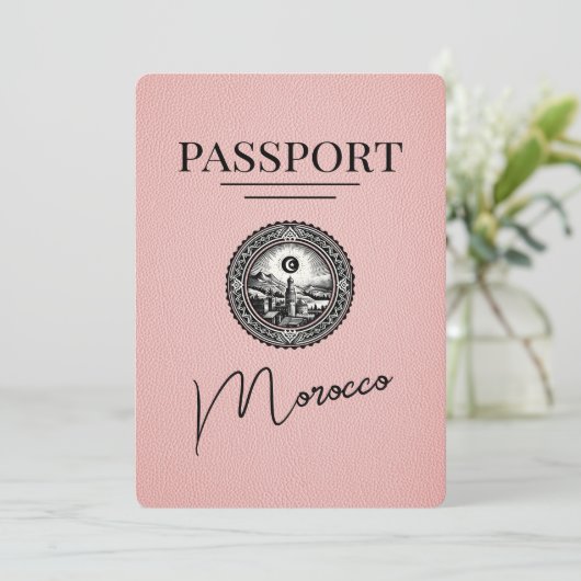 Roze Marokko paspoort Bewaar de datum Save The Date (Staand voorkant)