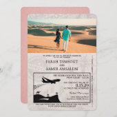 Roze Marokko Paspoort bruiloft uitnodiging (Voorkant / Achterkant)