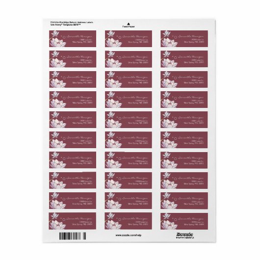 Roze Marsala Zen Lotus Business Etiket (Full Sheet)