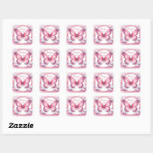 Roze Marshmallow Snoep Vlinder - Dank u - Vierkante Sticker (Vel)