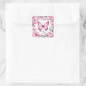 Roze Marshmallow Snoep Vlinder - Dank u - Vierkante Sticker (Tas)