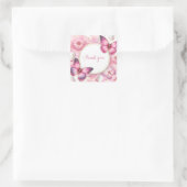 Roze Marshmallow Snoep Vlinder - Dank u - Vierkante Sticker (Tas)
