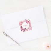 Roze Marshmallow Snoep Vlinder - Dank u - Vierkante Sticker (Envelop)