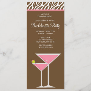 Roze Martini Bachelorette Party Kaart