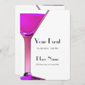 Roze Martini Cocktails Invitation Sjabloon Kaart (Voorkant / Achterkant)