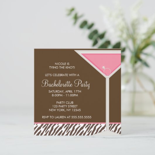 Roze Martini en Brown Zebra Pattern Kaart (Staand voorkant)