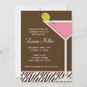 Roze Martini en Zebra Pattern Kaart