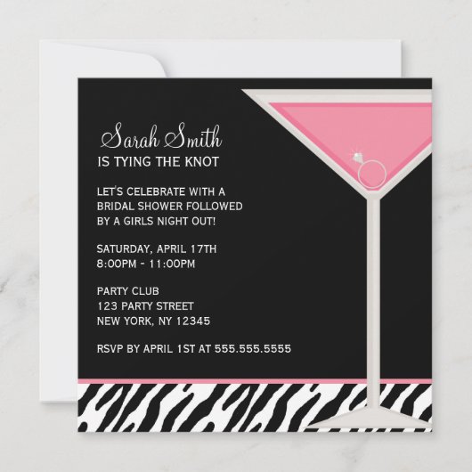 Roze Martini en Zebra Pattern Kaart (Voorkant)