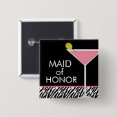 Roze Martini en Zebra Pattern Vierkante Button 5,1 Cm (Voorkant /achterkant)