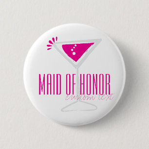 Roze Martini Glass Maid of Honor Button