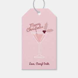 Roze Martini Kerstmis Cadeaulabel