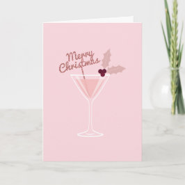 Roze Martini Kerstmis Feestdagen Kaart