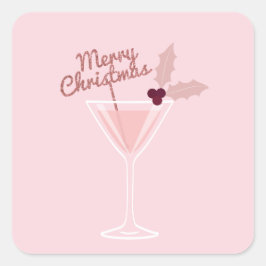 Roze Martini Kerstmis Vierkante Sticker